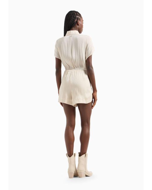 Armani Exchange Natural Short-sleeved Jumpsuit In Shiny Creponne