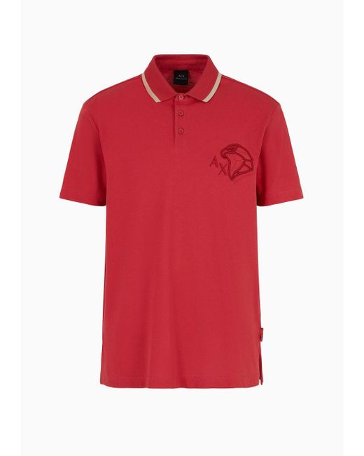 Armani Exchange Red Regular Fit Pique Polo Shirt With Embroidery for men