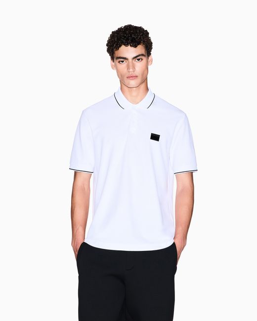 ARMANI EXCHANGE White Regular Fit Polo Shirt With Contrasting Profiles for men