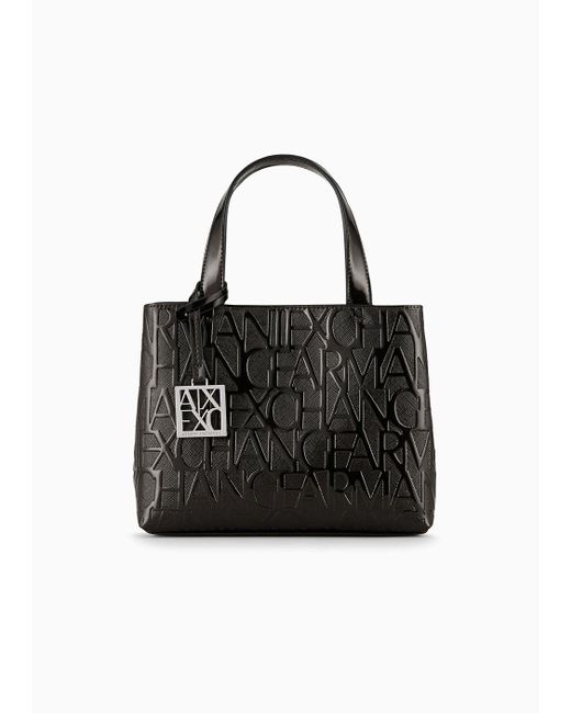 Armani Exchange Black Embossed Small Tote Bag