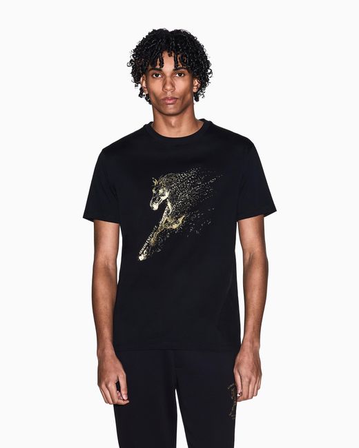 ARMANI EXCHANGE Black Regular Fit Mercerized Cotton Jersey T-Shirt With Horse for men