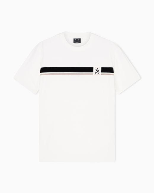 ARMANI EXCHANGE White Regular Fit T-Shirt With Contrasting Band And Logo for men