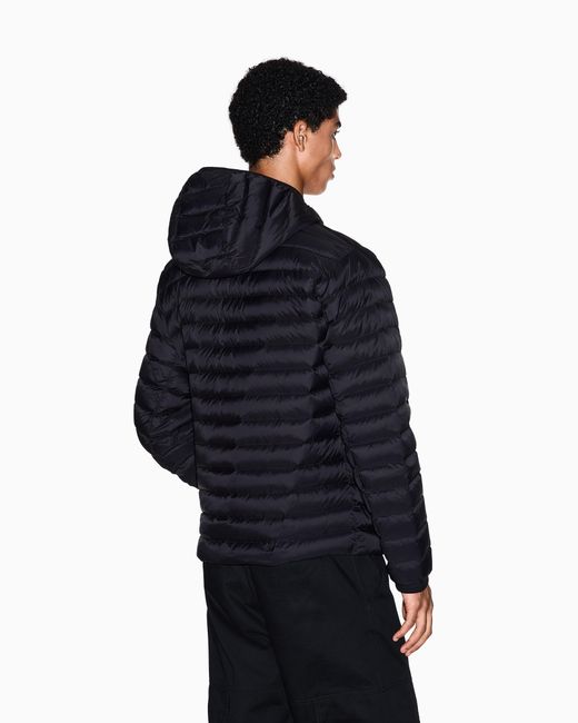 ARMANI EXCHANGE Black Quilted Nylon Down Puffer Jacket With Hood Essential for men