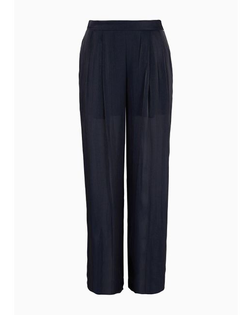 Armani Exchange Blue Straight Leg Trousers In Shiny Creponne
