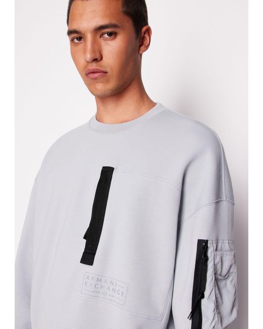 Armani Exchange Gray Crew-neck Sweatshirt With Decorative Pockets for men