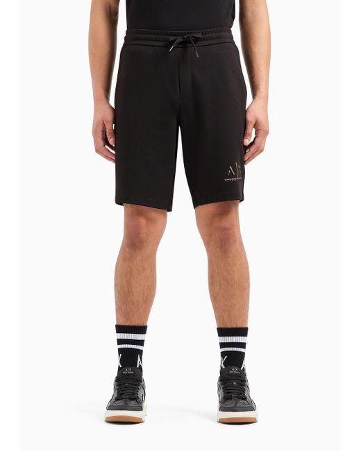 Armani Exchange Black Stretch Interlock Shorts With Logo for men