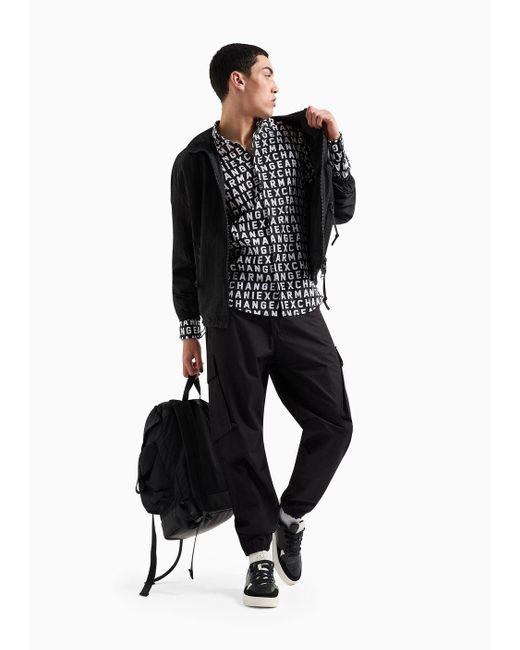 Camicia Slim Fit In Popeline Stretch di Armani Exchange in Black da Uomo