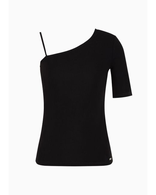 Armani Exchange Black One-shoulder Top In Draped Matte Jersey