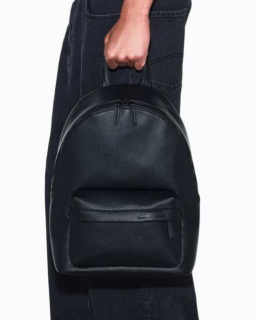 ARMANI EXCHANGE Blue Textured Backpack With Front Zip Pocket And Embossed Logo for men