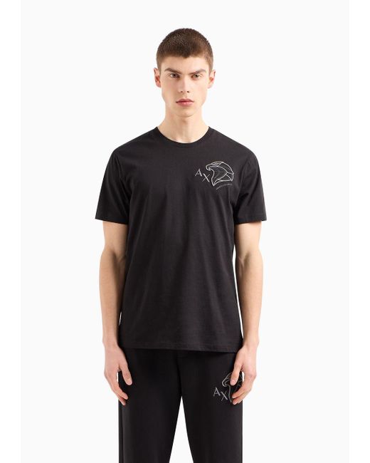 Armani Exchange Black Regular Fit Cotton T-shirt With Embroidery On The Chest for men