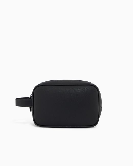 ARMANI EXCHANGE Black Rectangular Toiletry Bag With Side Handle And Zip Closure for men