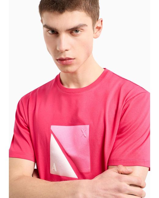 Armani Exchange Pink Regular Fit Jersey T-shirt With Geometric Print for men