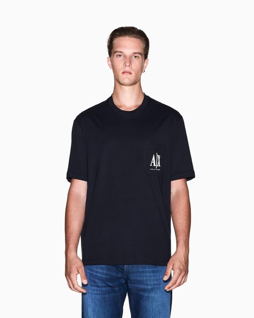 ARMANI EXCHANGE Blue Cotton Jersey T-Shirt With Crewneck And Pocket Icon for men