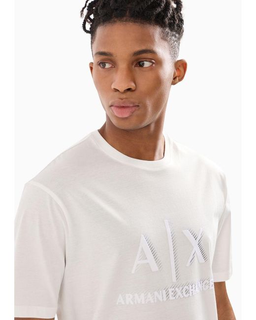 Armani Exchange White Regular Fit T-shirt In Mercerized Cotton With Flocked Logo for men