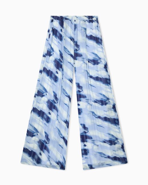 ARMANI EXCHANGE Blue Printed Striped Georgette Palazzo Pants