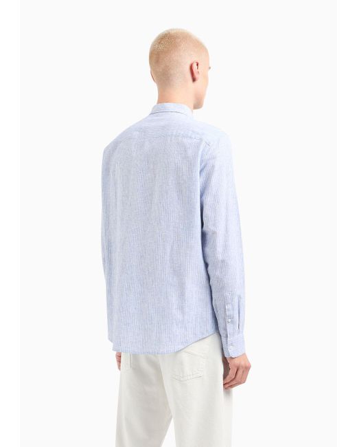 Camicia Regular Fit In Lino E Cotone di Armani Exchange in Blue da Uomo