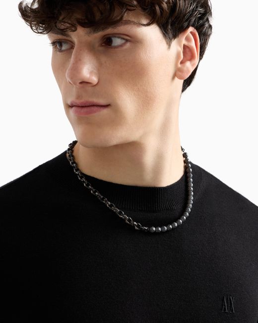 ARMANI EXCHANGE Metallic Gunmetal Hematite Chain Necklace for men