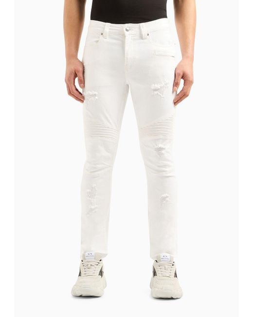 Armani Exchange White J27 Skinny Biker Jeans In Bull Stretch Denim for men