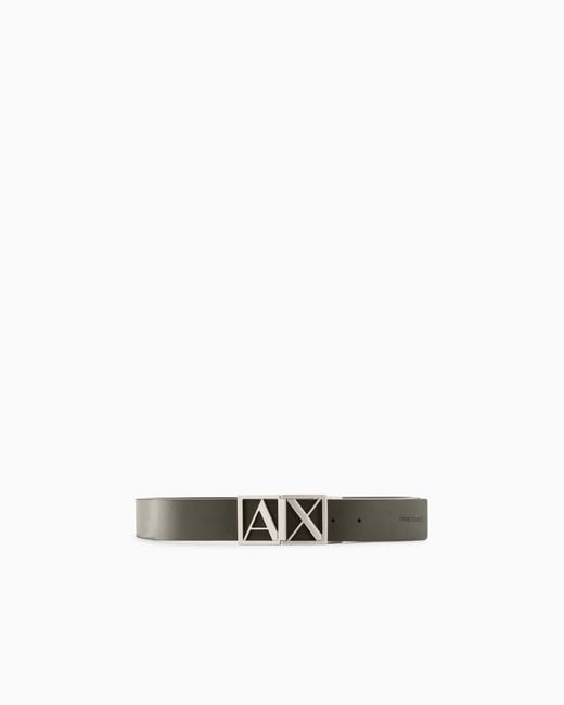 ARMANI EXCHANGE White Elegant Smooth Leather Belt With Logo Buckle for men
