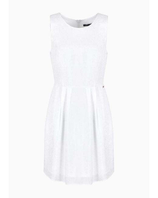 Armani Exchange White Sleeveless Dress In Satin Crepe With Pleats