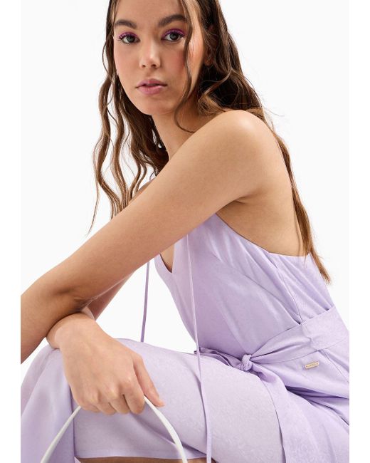 Armani Exchange Purple Long Dress With Belt In Satin Jacquard