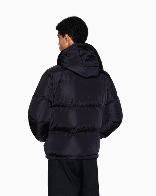 ARMANI EXCHANGE Blue Hooded Down Jacket With An Ultralight Quilted Design Icon for men