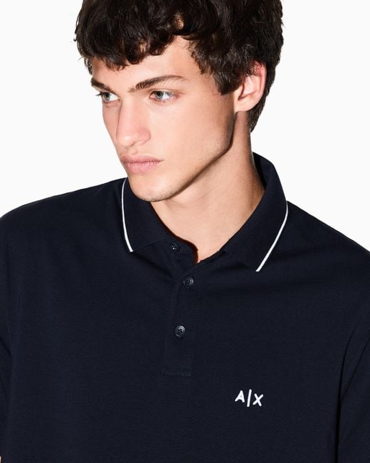 ARMANI EXCHANGE Blue Slim-Fit Stretch Cotton Jersey Polo Shirt Essential for men