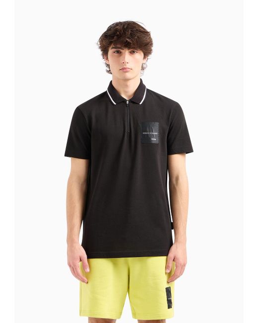 Armani Exchange Black Regular Fit Polo Shirt In Asv Organic Cotton for men