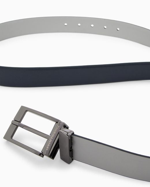ARMANI EXCHANGE White Reversible Smooth Leather Belt With A Rectangular Buckle for men