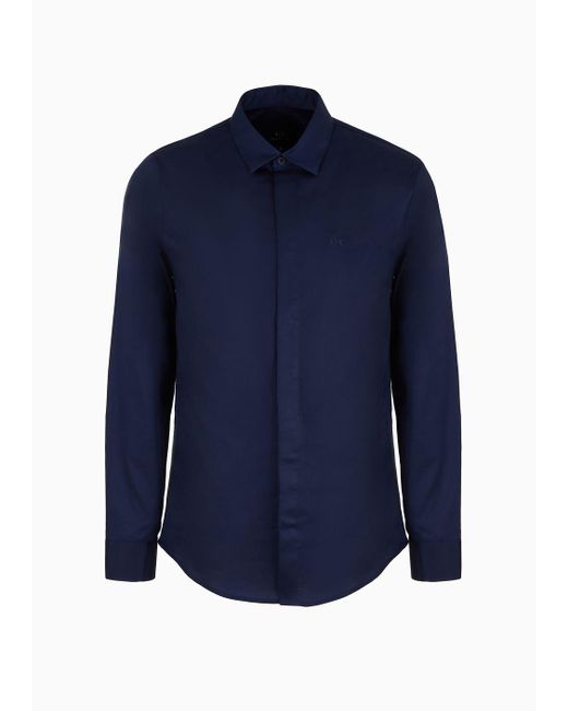 Armani Exchange Blue Slim Fit Shirt In Cotton Poplin for men