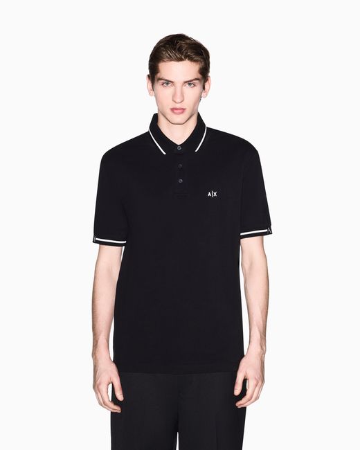 ARMANI EXCHANGE Black Classic And Refined Cotton Piqué Polo Shirt for men