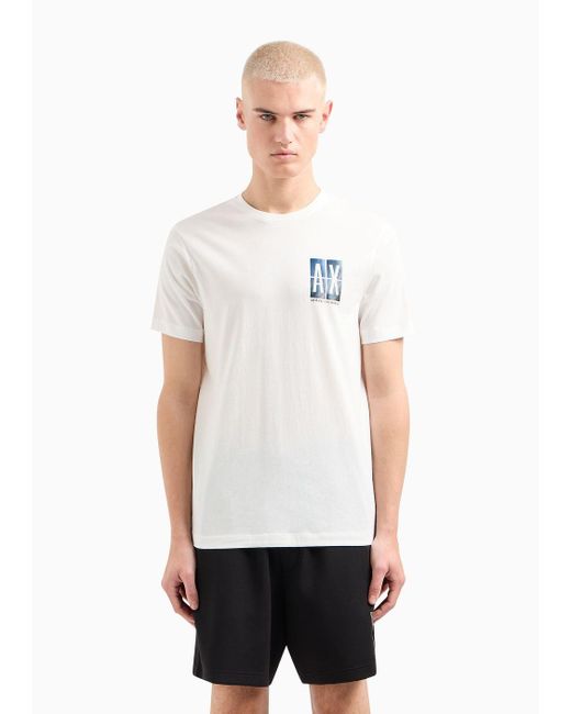 Armani Exchange White Regular Fit Cotton T-shirt With Logo Print On The Chest for men