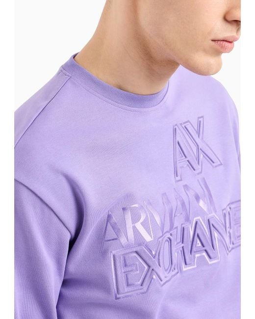 Armani Exchange Purple Crew-neck Sweatshirt With Matching Front Patch for men