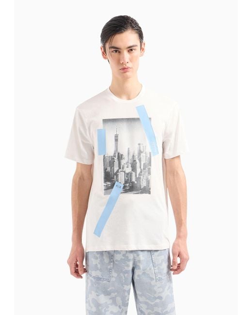 T-shirt Regular Fit In Cotone Con Stamp Nyc di Armani Exchange in White da Uomo
