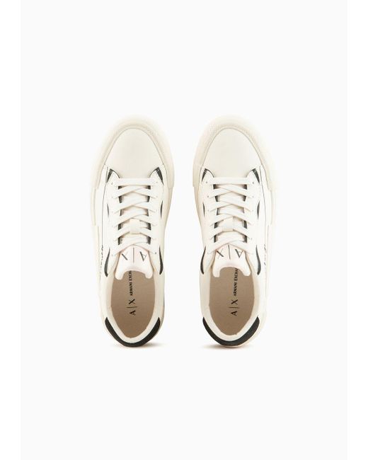 Armani Exchange Natural Eco-leather Sneakers With Microsuede Details