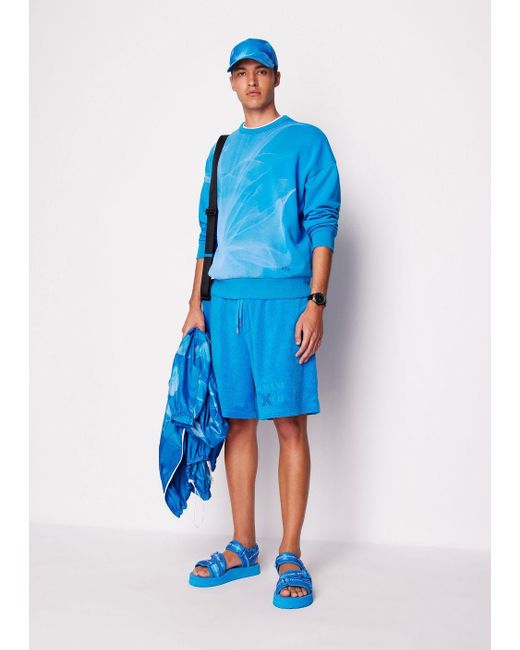 Armani Exchange Blue Cotton Blend Pique Shorts for men