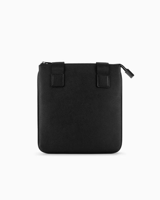 ARMANI EXCHANGE Black Faux Leather Shoulder Bag With Front Pocket for men