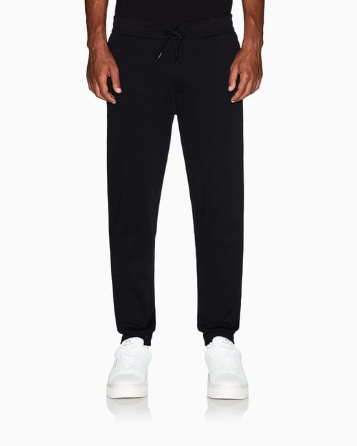 ARMANI EXCHANGE Black Bonded Stretch Cotton Joggers With Ribbed Cuffs Icon for men