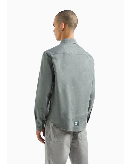 Armani Exchange Green Slim-fit Shirt In Jacquard Cotton Blend for men