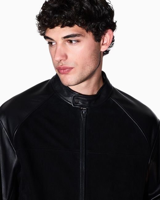 ARMANI EXCHANGE Blue Genuine Leather Suede Jacket for men