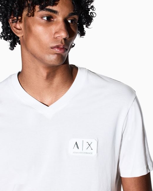 ARMANI EXCHANGE White Regular Fit T-Shirt With Logo Patch for men