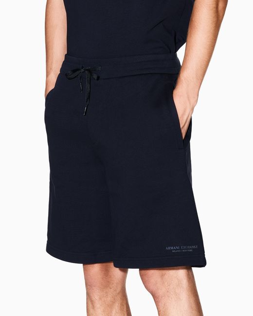 ARMANI EXCHANGE Blue Drawstring Cotton French Terry Shorts With Logo Essential for men