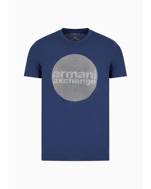 Armani Exchange Blue Slim Fit Cotton Jersey T-shirt With Round Print for men