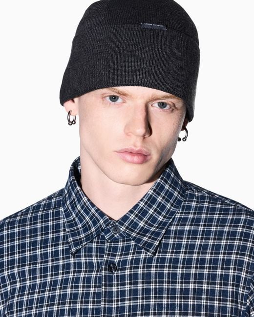 ARMANI EXCHANGE Blue Beanie Hat for men