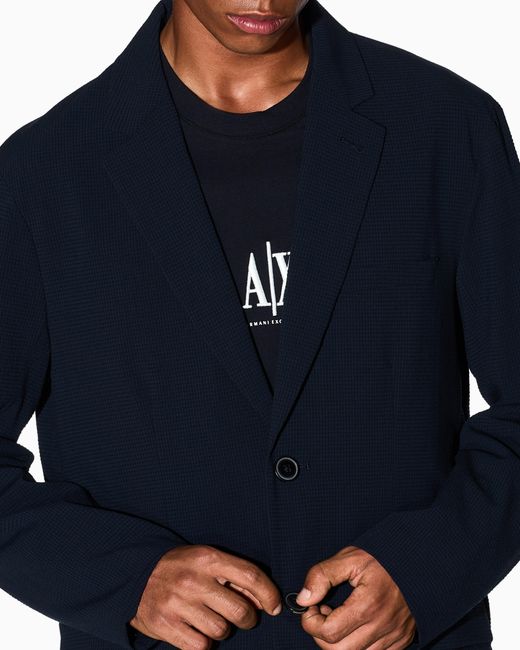 ARMANI EXCHANGE Blue Stretch Seersucker Jacket for men