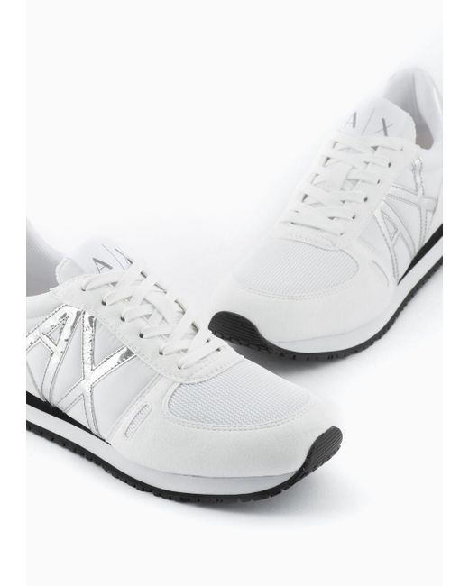 Armani Exchange White Microfiber Sneakers With Logo