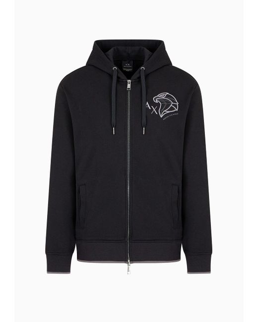 Armani Exchange Black Zip And Hood Sweatshirt With Embroidered Tiger for men