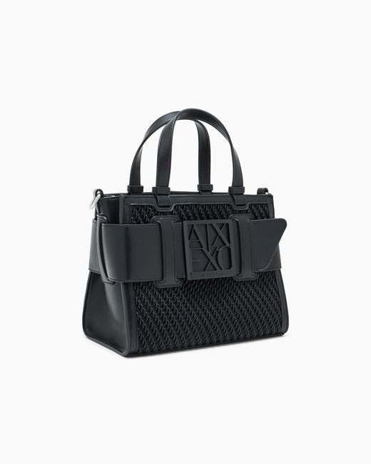 ARMANI EXCHANGE Black Tote Bag With An Embossed Texture