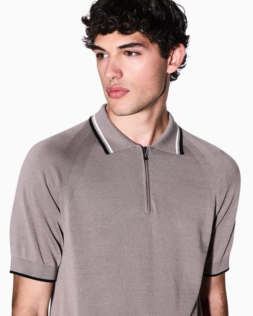ARMANI EXCHANGE Purple Zip-Up Knit Polo Shirt for men