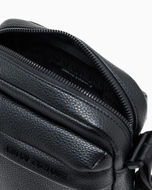 ARMANI EXCHANGE Black Textured Crossbody Bag With An Embossed Logo On The Flap for men